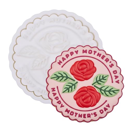 Mothers Day Cookie Cutters with Plunger Stamps Handle Detailed 3.5" PLA Cutters for Baking with Grandma, Easy Press Tool for Picture Cookies - color: Happy Mother's Day