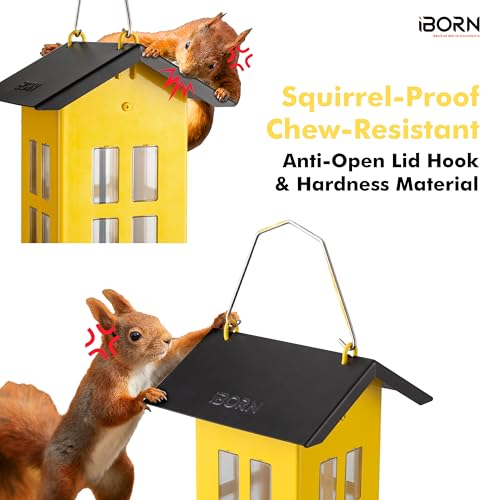 iBorn Bird Feeder House, Metal Bird Feeders for Outdoors Hanging,Double-Sided Metal Hanger & Weatherproof, Easy to Clean & Refill, 2.2 Lbs Capacity, Yellow - color: Yellow
