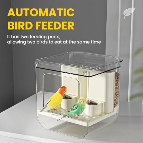 No Mess Automatic Bird Feeder,Multifunctional Parrot Seed Feeders,Transparent Seed Food Container,Bird Cage Accessories for Canaries Budgies Lovebirds Conures Cockatiels