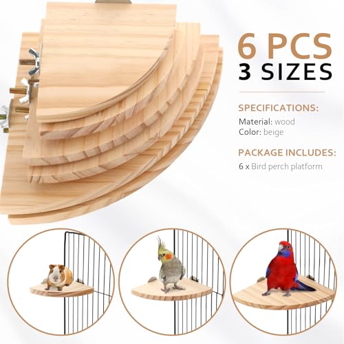 Wettarn 6 Pcs Bird Perch Platform Bird Corner Parrot Perch Corner Wooden Stand Sector Playground Cage Accessories Shelf for Parakeet Conure Cockatiel Budgie Gerbil Rat (Assorted Sizes,Platform) - color: Beige, size: 7.1 x 7.1 inches
