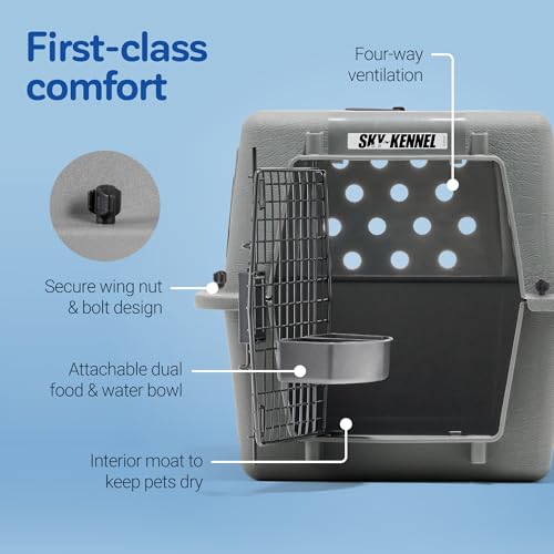 Petmate Sky Kennel For Air and Travel Airline Compliant Dog Crate for Smaller Dog Breeds or Pets up to 15 lbs, Heavy Duty Dog Kennel, Made in the USA- 21" L | Travel carrier made in USA, durable hard shell, secure door, great for air and road trips, safe