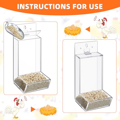 Hushee 1 Pack Acrylic Oyster Shell and Grit Feeder for Chickens, Clear Automatic Chickens Feeder with Lid Chicken Coop Accessories Multiple Installation Methods for Hens Chicks Cages Wall Pillar