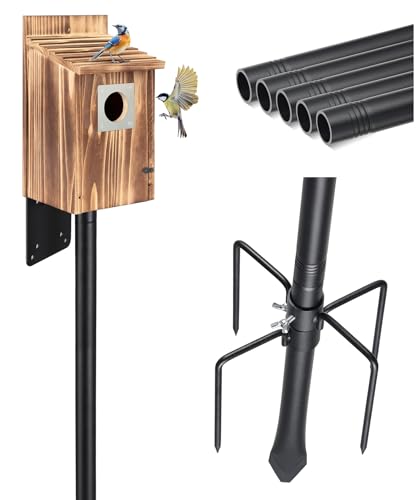75 inch Bird Feeder Pole, Heavy Duty Bluebird House Pole for Outdoors | 1 inch Adjustable Bird Feeder Stand for Backyard Garden Wild Bird Watching, Metal Mounting Post Kit with 5 Prongs Base - size: 75" (1 Pack)