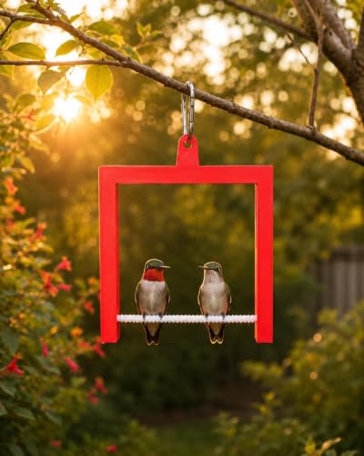 Hummingbird Swing and Perch, Outdoor - Red, Weatherproof Resting Perch Sized for a Hummingbird's Claws, with Stainless Clip for Any Feeder or Hook - GetRedStuff