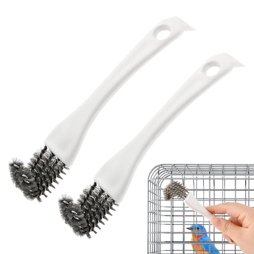 Bird Cage Cleaner Brush Kit with Long Handle, 2Pcs | Double-headed Design Bird Poop Remover Cleaning Tool Accessories, for Parakeet Small Animal Cage and Bird Cage Perch Cleaner