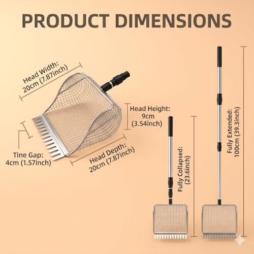 Chicken Poop Scooper for Chicken Coop, Stainless Steel Durable Manure Shovel with Infinitely Adjustable Length Handle, Poultry Cleaning Tool (1-Pack)