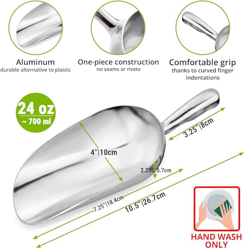 [Set of 3] 24oz + 58oz + 85oz Metal Scoops for Ice Machine - Large Aluminum Ice Scoop Bundle - Hand Wash Only