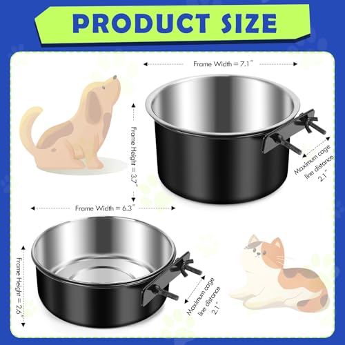Attachable Dog Bowls for Crates, ShineMe 40oz & 60oz Dog Kennel Food and Water Bowl, 7.1 x 3.7” & 6.3 x 2.6” Dogs Crate Bowls Hanging No Spill for Large or Medium Dogs, Set of 2 Black - color: Black (60oz+40oz)