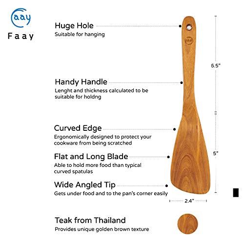 FAAY 11.5” Left-Hand Compact Wooden Spatula – Angled Teak Turner for Left-Handed Cooking, Flat Wide Blade for Stir-Fry, Flipping & Scraping, Handcrafted Thai Teak, Safe for Nonstick Cookware - size: 11.5 Inch Spatula - LEFT