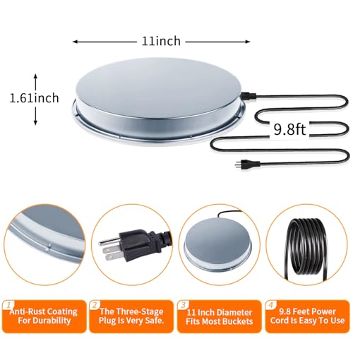 Chicken Water Heater for Winter, 110Watt Thermostat Heated Poultry Waterer Base with 9.8ft Power Cord，Suitable for Plastic/Metal Poultry Waterer (Silver, 11INCH-1PACK) - color: Silver, size: 11IN-1PACK