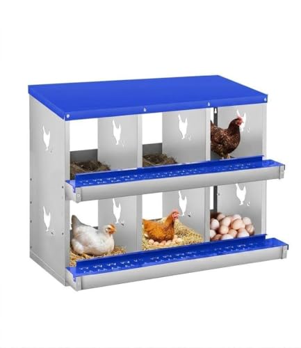 6 Compartment Chicken Nesting Box, Heavy Duty Metal Laying Box with Perch, Easy Assembly & Easy Clean for Outdoor Chicken Coop, Blue - color: Blue, size: 6 Compartment