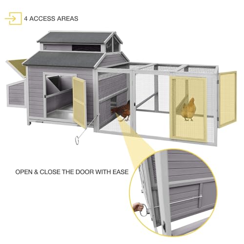 Aivituvin Extra Large Chicken Coop, Outdoor Rabbit Hutch Chicken Coop, Nesting Box, Leakproof Pull-on Tray and Ramps, Wooden Hen House for 6-10 Hens (Grey, AIR49) - size: AIR49
