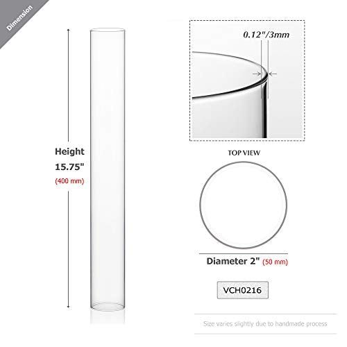 WGVI Hurricane Candle Holder Sleeve, Wide 2", Height 16", Clear Glass Cylinder Candleholder, Chimney Tube, Open Ended Candle Shade, 6 Pieces Bulk - size: 2"x16"H