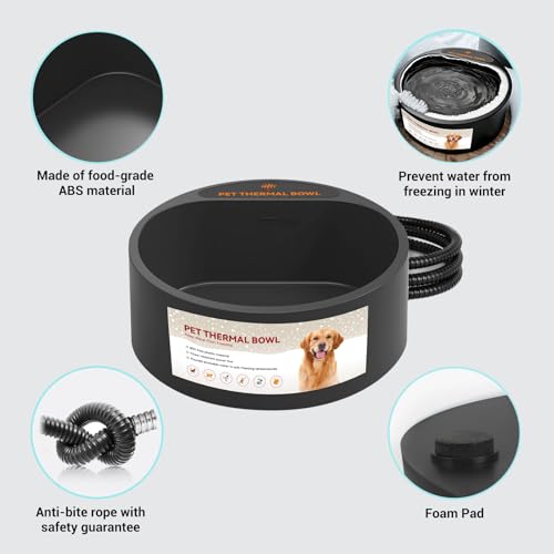 Outdoor Heated Water Bowl for Dogs Cats, 2.2L Winter Heating Dog Water Bowl Smart Thermal for Outdoor Chickens Rabbits Birds, Black, Winter Clearance 2026, Limited Stock - size: 2.2L(Black)