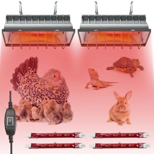 2 Pack 250W Chicken Coop Heater for Chicken Dog Kennel, Cat Bed, Reptiles & Incubators, 2 Heating Mode Warmer for Chicken Coop in Winter, Inside and Outdoor Pet Total 4 Heating Tube as Backup Lamp