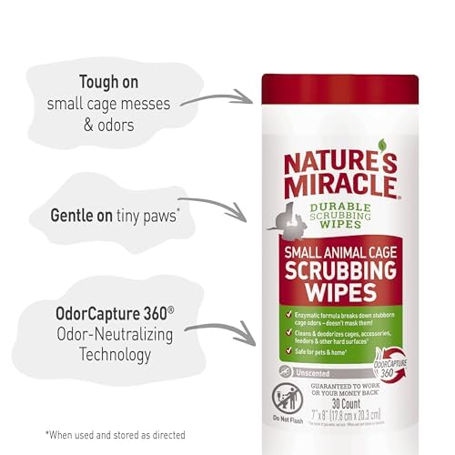Nature's Miracle Small Animal Cage Scrubbing Wipes, 30 Count | Bio-Enzymatic Formula Helps Break Down Tough Stains & Odors, Cleans & Deodorizes Cages & Accessories, Safe For Pets and Home* - size: 24 Count (Pack of 1)