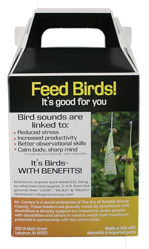 Yellow 'Pair of Socks' Finch Sock Feeders, 2pk, Seed-Filled All-Season Feeders, 24oz Total