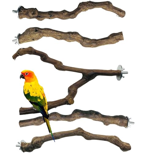 5 PCS Natural Grape Stick Perch Swing Chewing Toys for Parrot Cages, Cockatiels, Parakeets, Finches - Bird Standing Stick - color: 1