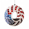 Backyard Expressions Hanging Glass Bird Feeder - Patriotic - Fly Through Bird Feeders for Outside, Mosaic Bird Feeder, Round Shape Wild Birdfeeder - color: Red, White & Blue