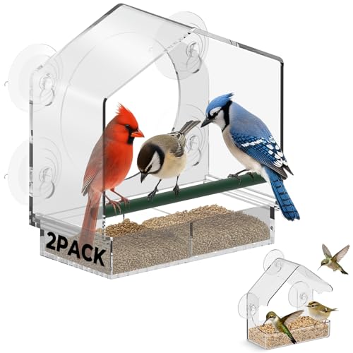 Window Bird Feeder with Non-Marking Self-Adhesive Hooks, 2 pcs Clear and Transparent, Outdoor Wild Bird Watching Gift for Finches, Cardinals (1 Large+1small Acrylic) - color: Off-white