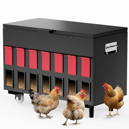 14 Ports Automatic Chicken Feeder 130lbs Capacity | Portable Poultry Feeder, Waterproof Metal Chicken Feeder, Suitable for Geese, Ducks, Turkeys, Quails