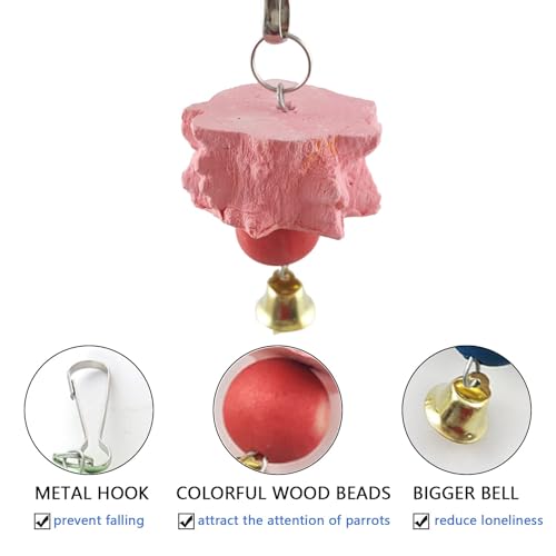 6PCS Bird Grinding Beak Calcium Stone with Bell Rat Mineral Lava Block Trimming Teeth Chewing Toys for Chinchilla Bunny Budgie Cockatiel Parakeet Parrot(Random Delivery of Color)