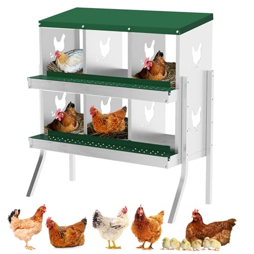 GarveeLife 6 Compartment Chicken Nesting Box with Metal Legs, Nesting Boxes for Chickens, Metal Chicken Laying Boxes with Perch, Secure Lid, Versatile Wall Mount or Free Standing for Hens, Green - color: green, size: 6 grids with legs