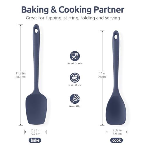 U-Taste 600ºF Heat Resistant 13.6in Long Solid & Slotted Silicone Turner and 600ºF Heat Resistat Silicone Flexible Baking Spoon Spatula & Cooking Scoop Spoonula (Midnight Blue)