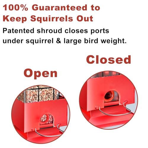 Squirrel Proof Bird Feeder, 3.5Lbs Metal Wild Bird Feeders Anti Squirrel with 4 Feeding Ports for Garden Bird Feeding Station Outdoors Hanging, Pigeon Resistant, Easy to Clean & Refill (Red) - color: Red
