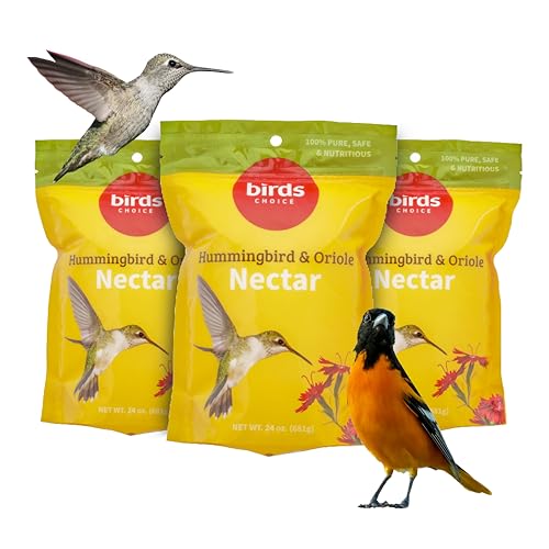 Birds Choice Hummingbird & Oriole Nectar | Pure & Healthy Sucrose Nectar for Birds | Easy Mix Concentrate | Natural Flower Sugar Alternative, No Additives | Safe for Feeders | 24 oz (3-Pack) | Sucrose-Based Easy Mix Concentrate, No Additives, Natural Flow