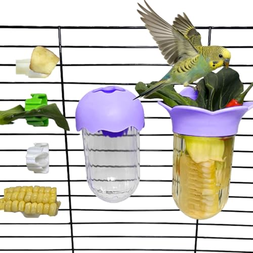 7 PCS Bird Cage Feeder for Vegetable Millet Holder Cage Accessories with Parrot Fruit Forks for Budgie Cockatiel Lovebirds Parrot (Purple) - color: Purple