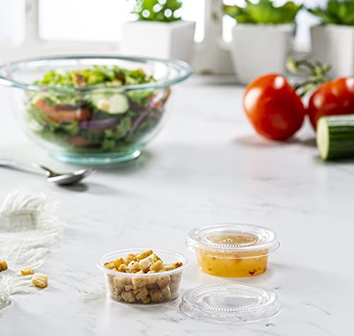 1.5 oz - 100 Sets Clear Diposable Plastic Portion Cups With Lids, Small Mini Containers For Portion Controll, Jello Shots, Meal Prep, Sauce Cups, Slime, Condiments, Dressings, Crafts, Disposable - color: Clear, size: 1.5 Ounce