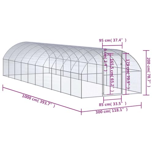 9.8x9.8x6.6 ft Galvanized Steel Large Chicken Coop for Chickens Ducks Goats Easy Assembly Pet Enclosure Backyard Farm - color: Silver-A, size: 9.8 x 9.8 x 6.6 ft (W x L x H)
