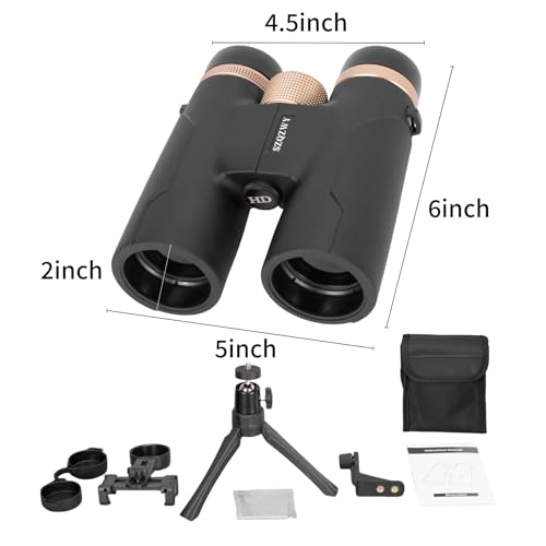 12x42 HD Binoculars for Adults High Powered with Phone Adapter and Tripod, Super Bright Binoculars for Bird Watching Hunting，Hiking，Safari，Travel，Sports，Concert.Black