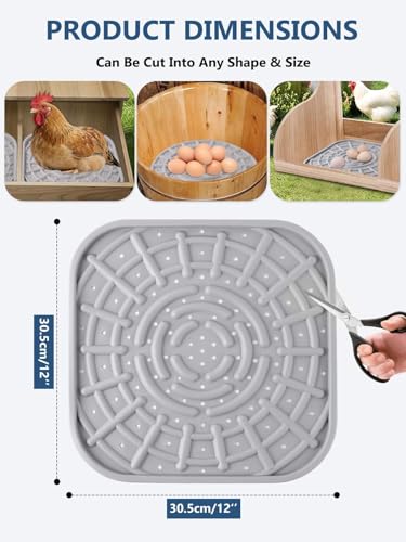 Kalolary 12 PCS Silicone Chicken Nesting Box Pads, 12"x 12" Nesting Pads for Chicken Coop Washable Nesting Box Liners for Chicken Laying Boxes Soft, Easy Clean, Gray