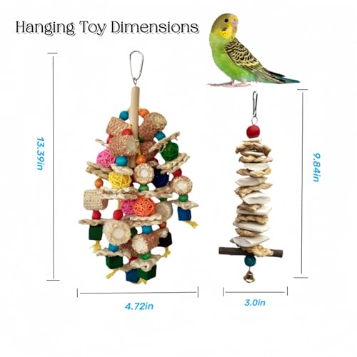 Bird Parrot Toys for Cage, 2 Pack Chew Toys with Corn Cob, Cuttlebone & Colorful Blocks for Small to Medium Parrots Like Parakeets, Conures, Cockatiels (Colorful Toy + Cuttlefish Bone) - size: Colorful toy + cuttlefish bone
