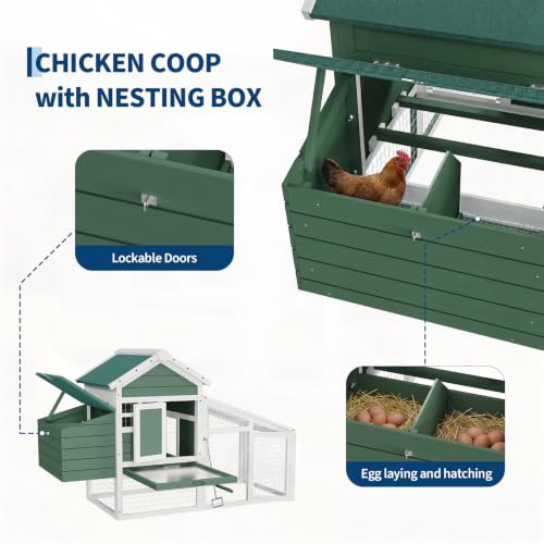 Garvee Wooden Chicken Coop with Nesting Box, Outdoor Hen House | Poultry Cage with Anti-Slip Ramp, Waterproof Roof, Pull-Out Cleaning Tray, for Chicken, Duck, Quail, Backyard