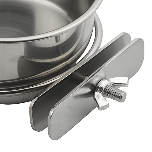 2Pack Bird Feeding Dish Cups Stainless Steel Parrot Feeders Water Cage Bowls with Clamp Holder for Parakeet Conure Cockatiels Macaw Small Animal (10cm)
