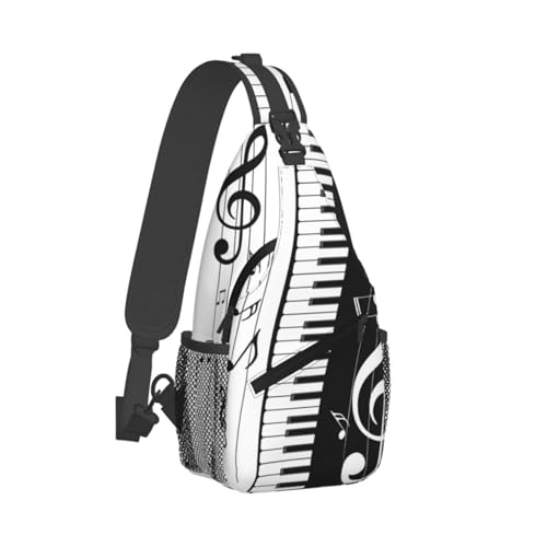 Black And White Piano Music Notes Musical Instrument Sling Backpack Crossbody Shoulder Bag Chest Bag Travel Chest Pack Casual Daypack For Women Men Hiking Sports Working - color: Black4