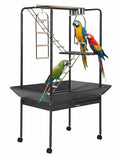 Large 66'' Black Bird Cage Play Center – Perches, Ladders, Rotating Ring, Removable Tray, Lockable Casters – Spacious Detachable Aviary for Macaw, Parakeet, Conure