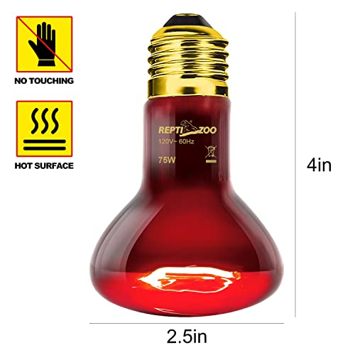 REPTI ZOO 75W Reptile Heat Lamp Bulb 2PCS Infrared Heat Emitter Red Heat Lamp for Reptile Amphibian, Infrared Basking Spot Light Bulb - style: Infrared Heat Emitter