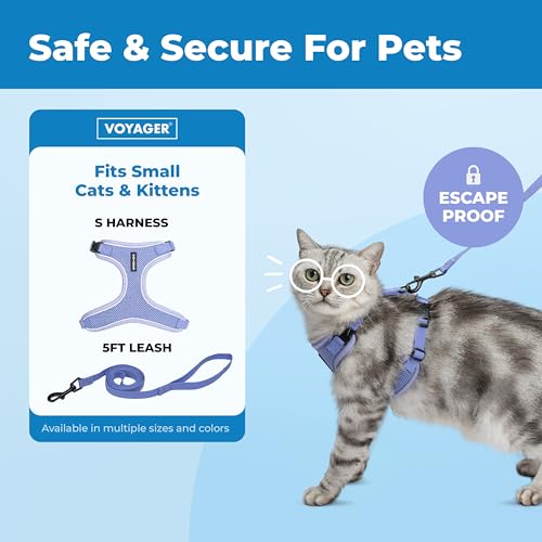 Voyager Escape-Proof Step-in Lock Cat Harness & 5ft Neoprene-Handle Leash Set All-Weather Mesh with Reflective Stitching for Small to Large Cats by Best Pet Supplies, Lavender (327), S - color: Lavender (327), size: S (Chest: 15 - 18")