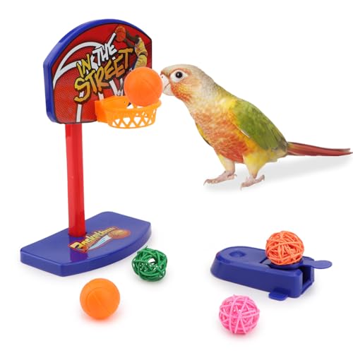 Hypeety Bird Intelligent Mini Basketball Rack Training Toy for Parakeets | Mini hoop and 5 balls, with a ball launcher, easy to install, interactive training exercise, for parrots/cockatiels/conures - color: Mini Basketball