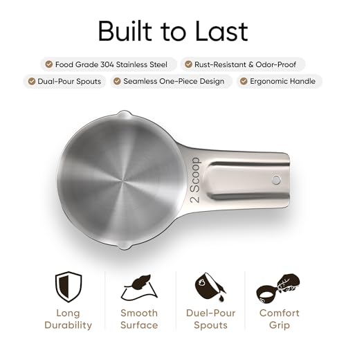Color Up 2 Scoop (2 Cup / 480 ml) Stainless Steel Pet Food Measuring Scoop for Dogs, Cats, Rabbits & Birds – Dual Pour Spouts, Ergonomic Handle, Dishwasher Safe - size: 2 Scoop (2 Cup)