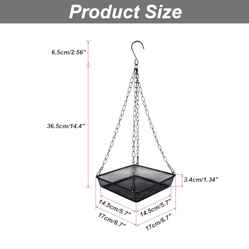 2 Pack Hanging Bird Feeder Tray 6.7 Inch Square Metal Mesh | Seed Holder, Durable Metal Mesh Feeders with Chains, Attracting Various Species of Wild Birds
