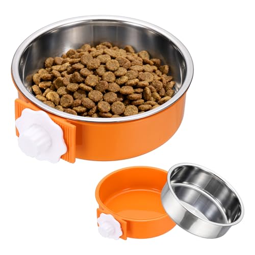 Crate Dog Bowl, Removable Stainless Steel Pet Cage Hanging Anti-Overturn Food Water Feeder Cage Cup (Round, Orange, 25.3oz), Intended for Puppies/Cat/Rabbit/Bird - color: Orange, size: 6.4"(25.3oz)