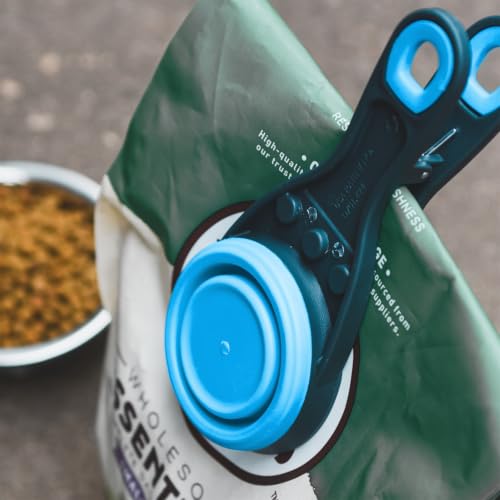 Dexas Popware for Pets Collapsible Klip Scoop, 3-in-1 Pet Food Scoop, Measuring Cup and Bag Clip, 1 Cup Capacity, Blue - color: Blue, size: 1 Cup Capacity