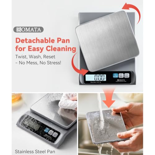 BOMATA 0.1g High Precision Digital Kitchen Food Scale, 13lb Gram Scale | Removable Pan, Stainless Steel Pan, Backlit LCD Display, Digital Scale for Cooking, Baking B621 Grey - color: Grey Non-rechargeable