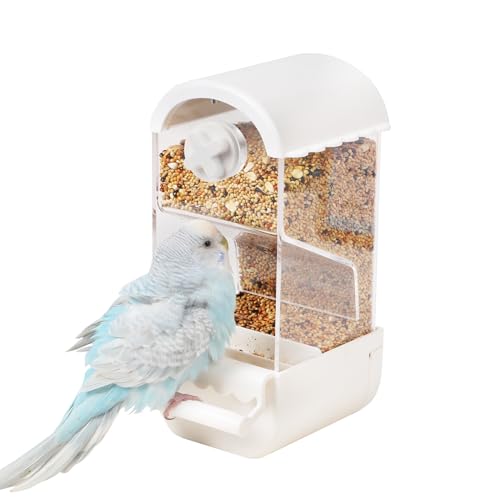 No Mess Parrot Automatic Feeder Anti-Scattering Bird Feeder for Cage Bird Food Bowl Container Parakeet Cage Accessories Finch Lovebirds Budgies Canary (Round Roofs)