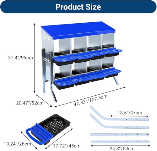 Chicken Nesting Box,Chicken Egg Laying Box with 8 Compartments, Roll Away Eggs Laying Boxes, Nesting Boxes, Indoor & Outdoor Use,Easy Egg Collection, Easy Cleaning - color: Blue, size: 8 holes with legs